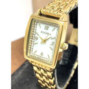 Elgin Women's Watch EG170042 Quartz Mother of Pearl Dial Rectangular Gold Steel